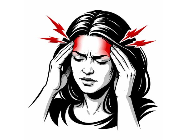 Illustration of a woman holding her head during a headache